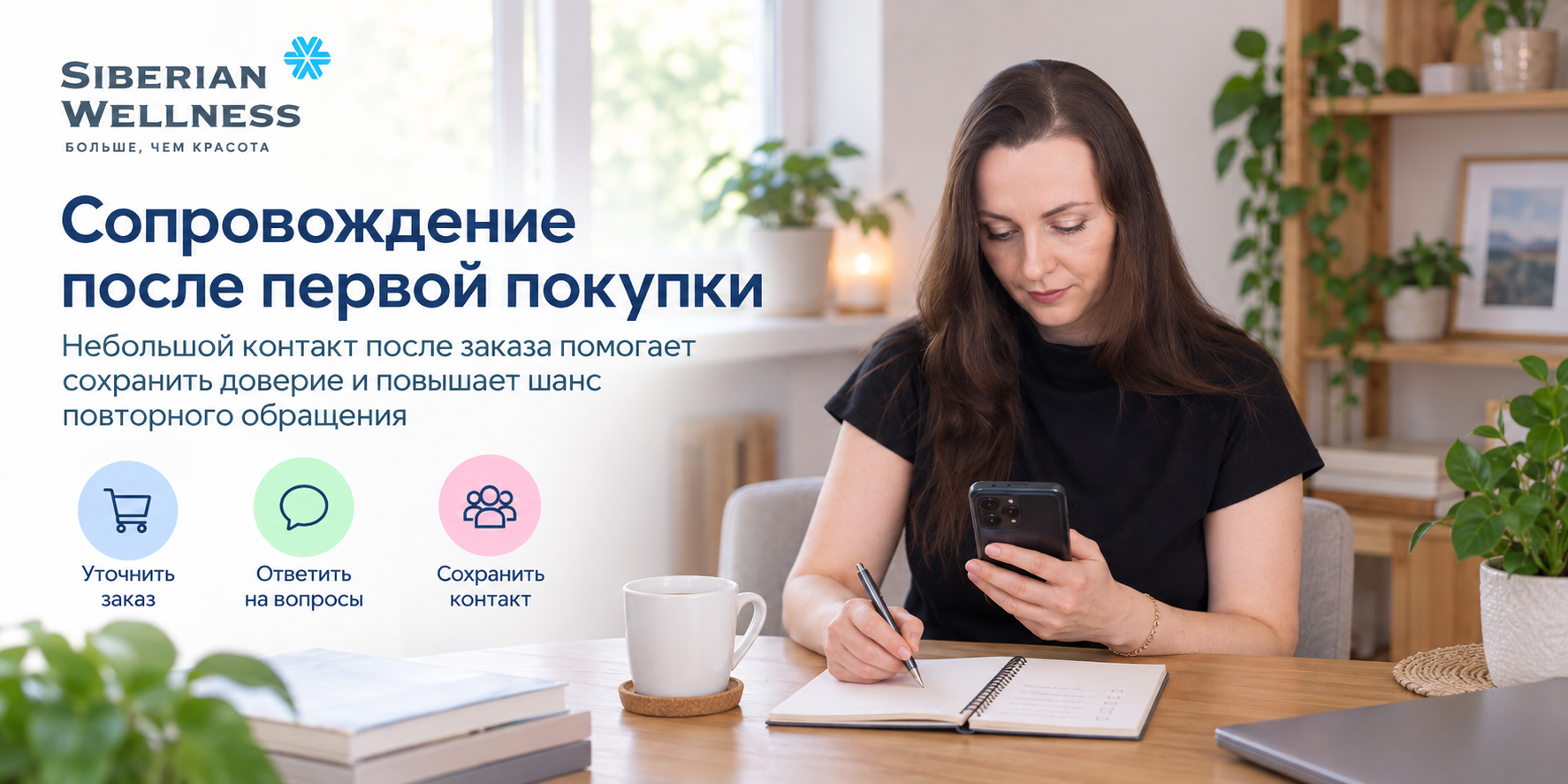 Сопровождение клиента Siberian Wellness после первой покупки