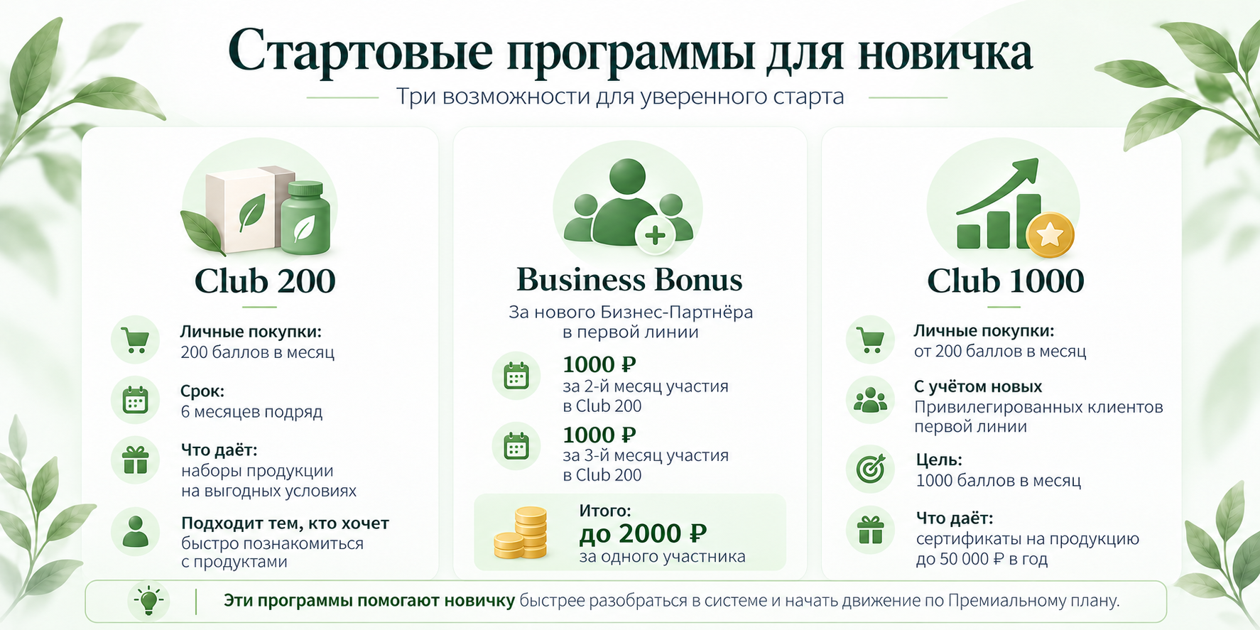 Club 200, Business Bonus и Club 1000 Siberian Wellness — стартовые программы