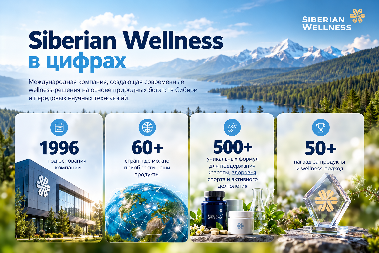 Siberian Wellness в цифрах — год основания, страны, формулы и награды